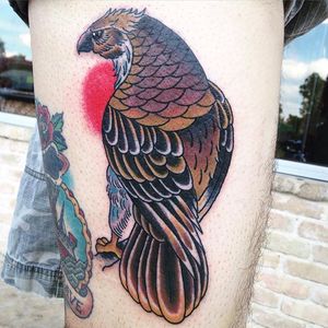 Traditional Hawk Tattoo by @jessevomhit #Hawk #TraditionalHawk #BirdTattoo #TraditionalBird