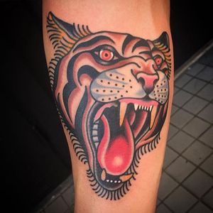Tiger by Phil DeAngulo (via IG-midwestphil) #tiger #fangs #animal #color #traditional #bold #PhilDeAngulo