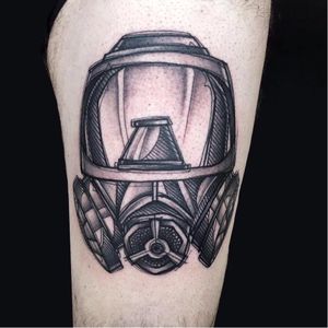Gas mask tattoo by Luca Testadiferro #LucaTestadiferro #sketch #sketchstyle #graphic #gasmask