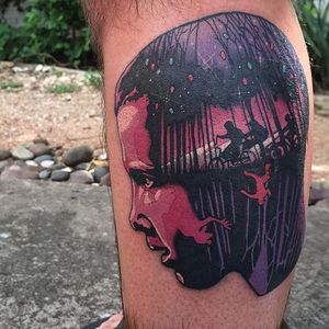 Landscape portrait Stranger Things' Eleven tattoo by Chris Sparks. #ChrisSparks #landscape #strangerthings #eleven #milliebobbybrown #tvshow #netflix #popculture #portrait