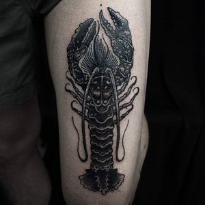 Lobster Tattoo by Mishla #lobster #blackwork #blackworkartist #illustrative #blackillustrative #darkart #darkartist #Mishla