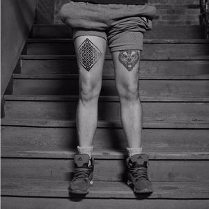 Traditional geometric tattoo by Wsciekly Kot #WscieklyKot #handpoked #baltic #nordic #slavic #traditional #geometric #dotwork #blackwork #pattern