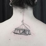 Fine-line circus tent tattoo by Eva Ciarlantini. #fineline #EvaCiarlantini #fineline #circustent #circus #tent