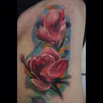 Painterly style magnolia tattoo by Sam Stokes. #realism #painterlystyle #colorrealism #magnolia #flower #SamStokes