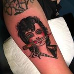 A punk rocker lady head with a dagger in her mouth by Ryan Cooper Thompson (IG—ryancooperthompson). #dagger #ladyhead #punkrocker #RyanCooperThompson #traditional