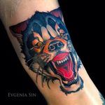 Snarling wolf tattoo by Evgenia Sin. #EvgeniaSin #neotraditional #coloredtattoo #wolf #wolfhead