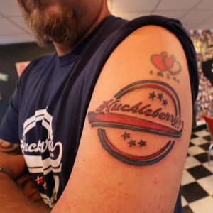 Tony Virr's Huckleberry Diner tattoo. #TonyVirr #Hamburger #CompetitiveEating #HuckleberryDiner #FoodTattoo #DinerTattoo