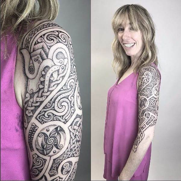 Side Portrait Of A Tattooed Viking Blonde Female And Her Unique Hairstyle  Stock Photo  Download Image Now  iStock