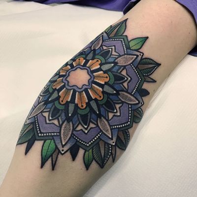Flower mandala by Mico #micotattoo #Mico #mandala #flower #geometric #pattern #color #dotwork #tattoooftheday