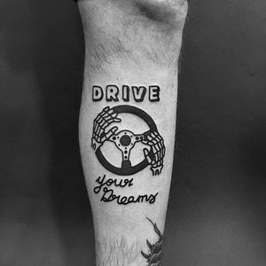 Drive your Dreams Skeleton Hands by Eterno8 @Eterno8 #Eterno8 #Black #Traditional #Blackwork #Bold #Statement #BlackworkTattoo #Driveyourdreams #Skeleton