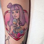Katy Perry tattoo by Kat Weir. #KatWeir #neotraditional #katyperry #singer #candy