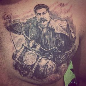 Stalin on a motorcycle by Pavel (via IG -- skvorec13) #pavel #stalin #motorcycle