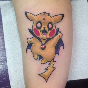 Vampikachu chibi tattoo by Mark Ford. #newschool #chibi #MarkFord #pikachu #vampire #pokemon