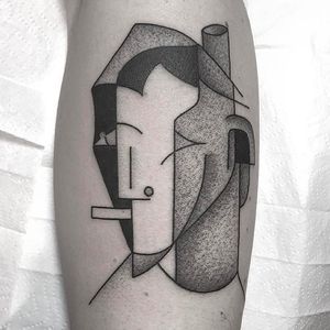 Abstract Face Tattoo by Caleb Kilby @CalebKilby #CalebKilby #CalebKilbyTattoo #Blackwork #Minimalist #Linework #Black #TwoSnakesTattoo #London #Abstract #Face