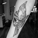 Skull and Bird Linework Tattoo by Matt Pettis @Matt_Pettis_Tattoo #MattPettis #MattPettisTattoo #Black #Blackwork #Blacktattoo #Blacktattoos #London #Skull #Bird #Linework #btattooing #blckwrk