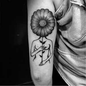 Flower tattoo by Ophélie Taki #OphélieTaki #illustrative #blackwork #childhood #flower