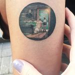 Standing in the doorway of the cabin, by Eva Galipdede. (via IG—evakrbdk) #microtattoo #microscenery #circlescene #tinytattoo