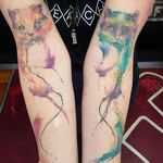 Pair of watercolor cat tattoos by Smel Wink. #watercolor #SmelWink #cat #abstract #inksplatter