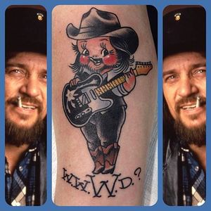 What Would Waylon Do? Waylon Jennings kewpie tattoo by Stacey Martin Smith. #kewpie #kewpiedoll #StaceyMartinSmith #WaylonJennings #WWWD