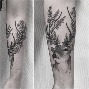 Stag Tattoo by Johannes Folke #stag #blackworkstag #blackwork #blackink #illustrative #JohannesFolke