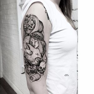 Sweet tattoo by Katya Geta #KatyaGeta #blackwork #dotwork #skull #wolf