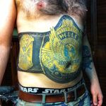 There's no way that this guy will ever lose the WWF title. Tattoo by Alan Thompson. #wrestling #WWF #titlebelt #championshiptitle #WWFchampion #AlanThompson