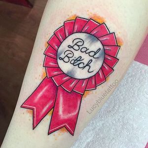 Bad Bitch Award Tattoo by Lucy Blue @Lucybluetattoo #Lucybluetattoo #Neotraditional #pinup #pinupgirl #pinuptattoo #girltattoo #BlueCardinal #Manchester #UK #Badbitch