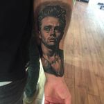 Rad looking portrait tattoo of James Dean. Tattoo work by Ruben from Miks Tattoo. #Ruben #mikstattoo #blackandgrey #portraittattoo #JamesDean #portrait
