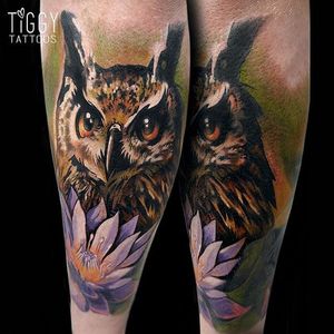 Owl Tattoo by Tiggy Tuppence #owl #owltattoo #watercolor #watercolortattoo #colortattoos #brighttattoos #contemporary #londonartist #TiggyTuppence