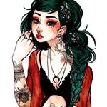 Green hair and black tattoos via @jacquelindeleon #jacquelindeleon #fineartist #illustration #tattoodobabes