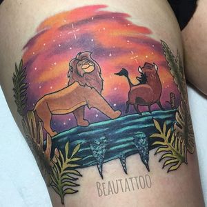 Lion King tattoo by Beau Tattoo. #lionking #disney #film #movie #animated #lion #animal #pumba #simba