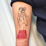 Egon Schiele tattoo by Panta Choi #PantaChoi #finearttattoos #portrait #color #EgonSchiele #illustrative #watercolor #man #strange #body #figurative