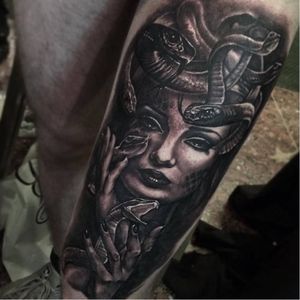 Medusa tattoo by Jordan Croke #JordanCroke #realistic #portrait #blackandgrey #medusa