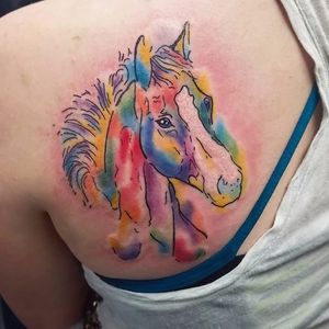 Watercolor Horse Tattoo by Ryan Methric #horse #horsetattoo #watercolor #watercolorhorse #watercolorhorsetattoo #watercolortattoos #RyanMethric