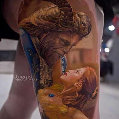 Beauty and the Beast's dance by Jurgis Mikalauskas #JurgisMikalauskas #BeautyandtheBeast #Disney #beauty #beast #color #realism #realistic #hyperrealism #portrait #tattoooftheday