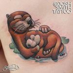 Dad and baby otters by Josh Smith. #newschool #cute #fatherandson #fatheranddaughter #otter #JoshSmith