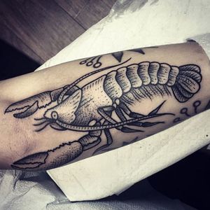 Blackwork lobster tattoo by Christian Lanouette via @christianlanouette #ChristianLanouette #lobster #blackwork