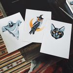 A selection of Halloween inspired temporary tattoos by Sasha Unisex (via IG-sashaunisex) #temporarytattoo #watercolor #geometric #color #sashaunisex #halloween #cat #ghost #owl #moon