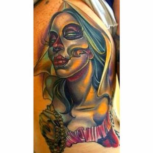 Day of the Dead Blood Puddin lady. Tattoo by Joe Capobianco. #BloodPuddin #capogal #JoeCapobianco #dayofthedead #woman #pinup