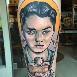 Arya Stark from HBO's adaptation of Game of Thrones from Roger Mares' body of work (IG—mares_tattooist). #AryaStark #GameofThrones #HBO #neotraditional #portraiture #RogerMares