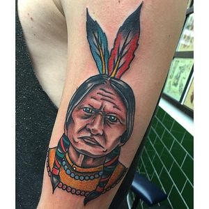 Sitting Bull Tattoo by Marcos Attwood #SittingBull #NativeAmerican #Portrait #MarcosAttwood
