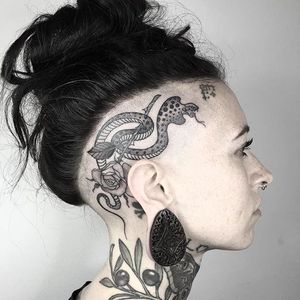 Rose Snake Tattoo by Nathan Kostechko #blackandgrey #blackandgreytattoo #blackandgreytattoos #fineline #finelinetattoo #blackwork #detailed #NathanKostechko