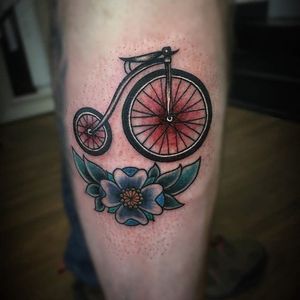 Traditional penny-farthing tattoo (via IG—tattoobymai) #PennyFarthing #bicycle #bike #biketattoo