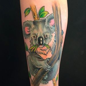 Cute and Cuddly Koala Tattoo by Oksana Weber @OksanaWeber #OksanaWeberTattoo #Neotraditional #Cute #KoalaTattoo #Koala