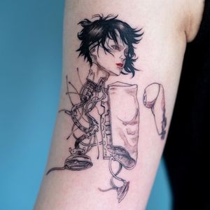 Ghost in the Shell 2: Innocence tattoo by Oozy #Oozy #besttattoos #linework #fineline #illustrative #anime #manga #Japanese #ghostintheshell #robot #scifi