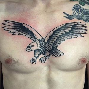 Eagle chest tattoo via @christianlanouette #ChristianLanouette #eagle #bird #blackwork