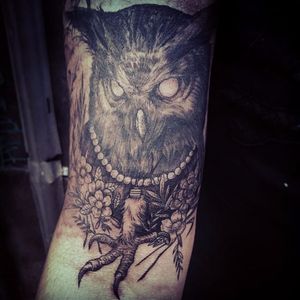 Owl tattoo by Jean-Luc Navette. #JeanLucNavette #blackwork #vintage #gothic #dark #owl