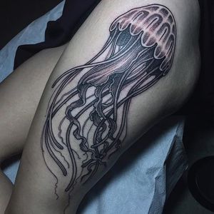 Jellyfish tattoo by Savannah Colleen McKinney. #blackwork #linework #dotwork #SavannahColleenMcKinney #jellyfish