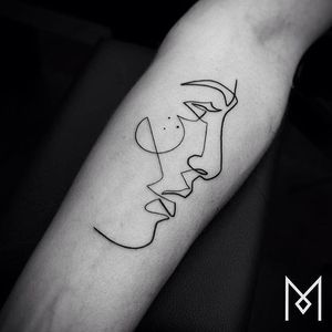 Single line profile tattoo by Mo Ganji. #MoGanji #minimalist #singleline #continuousline #portrait #face #profile