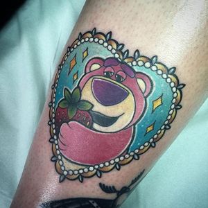 Lotso bear and decorative heart tattoo by Isobel Juliet Stevenson. #Lotso #Lotsobear #Disney #Pixar #ToyStory #heart #decorative #strawberry #IsobelJulietStevenson